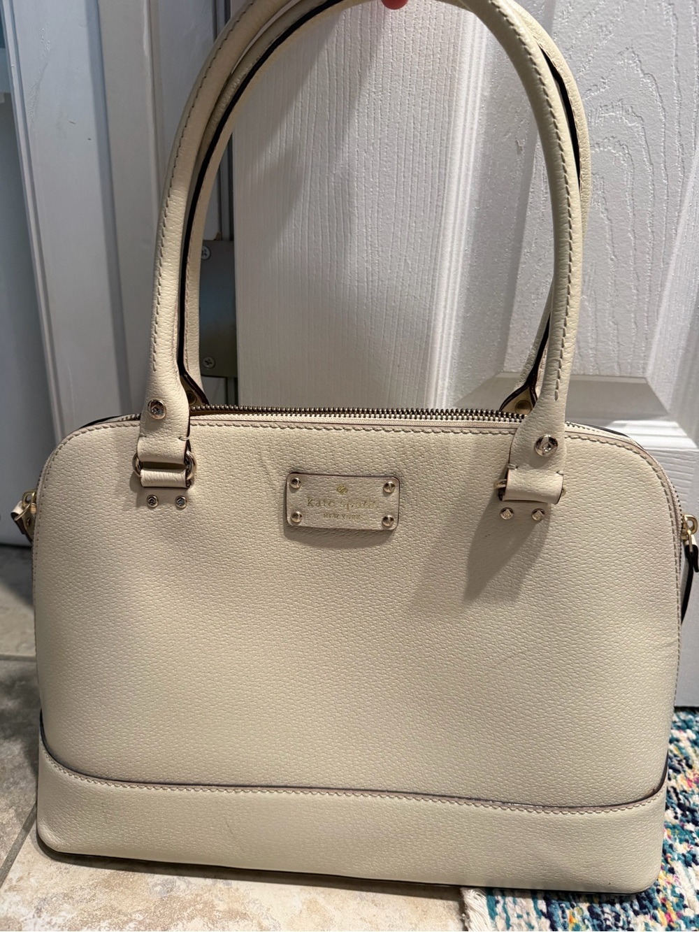 kate spade Cream Pebbled Dome Satchel with Double Handles
